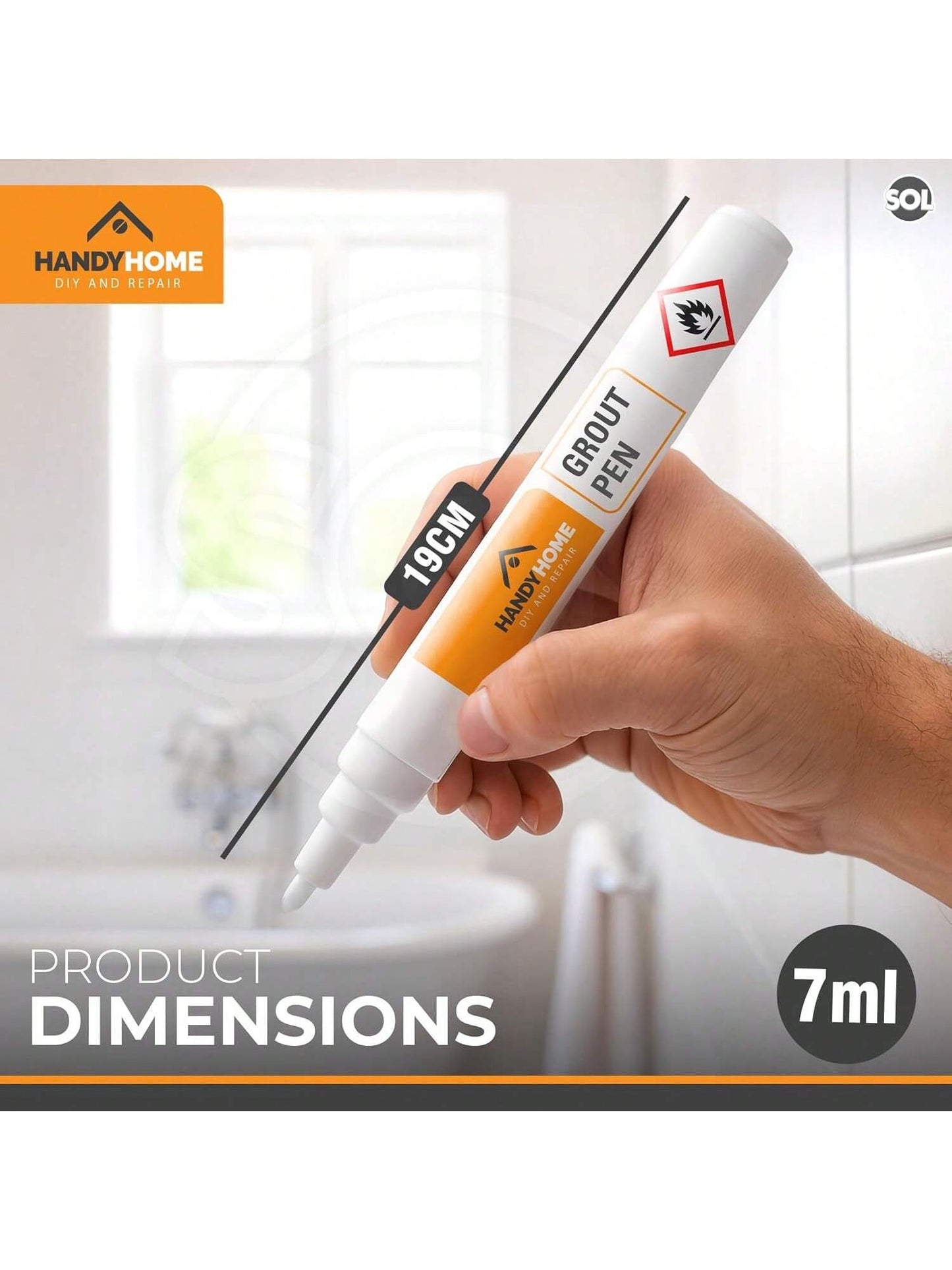 SOL 2pk Grout Pen – Tile Marker For Refreshing Grout Lines – Easy To Use Reviver For Bathroom, Kitchen, Wall And Floor Tiles – Quick Drying Coverage For A Clean And Neat Finish