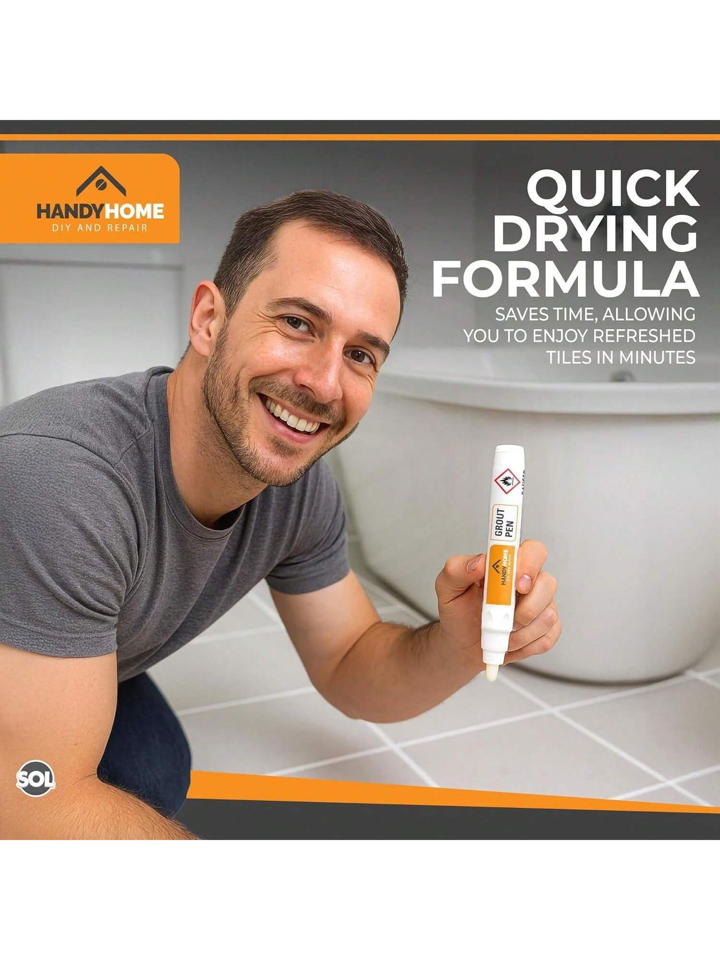 SOL 2pk Grout Pen – Tile Marker For Refreshing Grout Lines – Easy To Use Reviver For Bathroom, Kitchen, Wall And Floor Tiles – Quick Drying Coverage For A Clean And Neat Finish