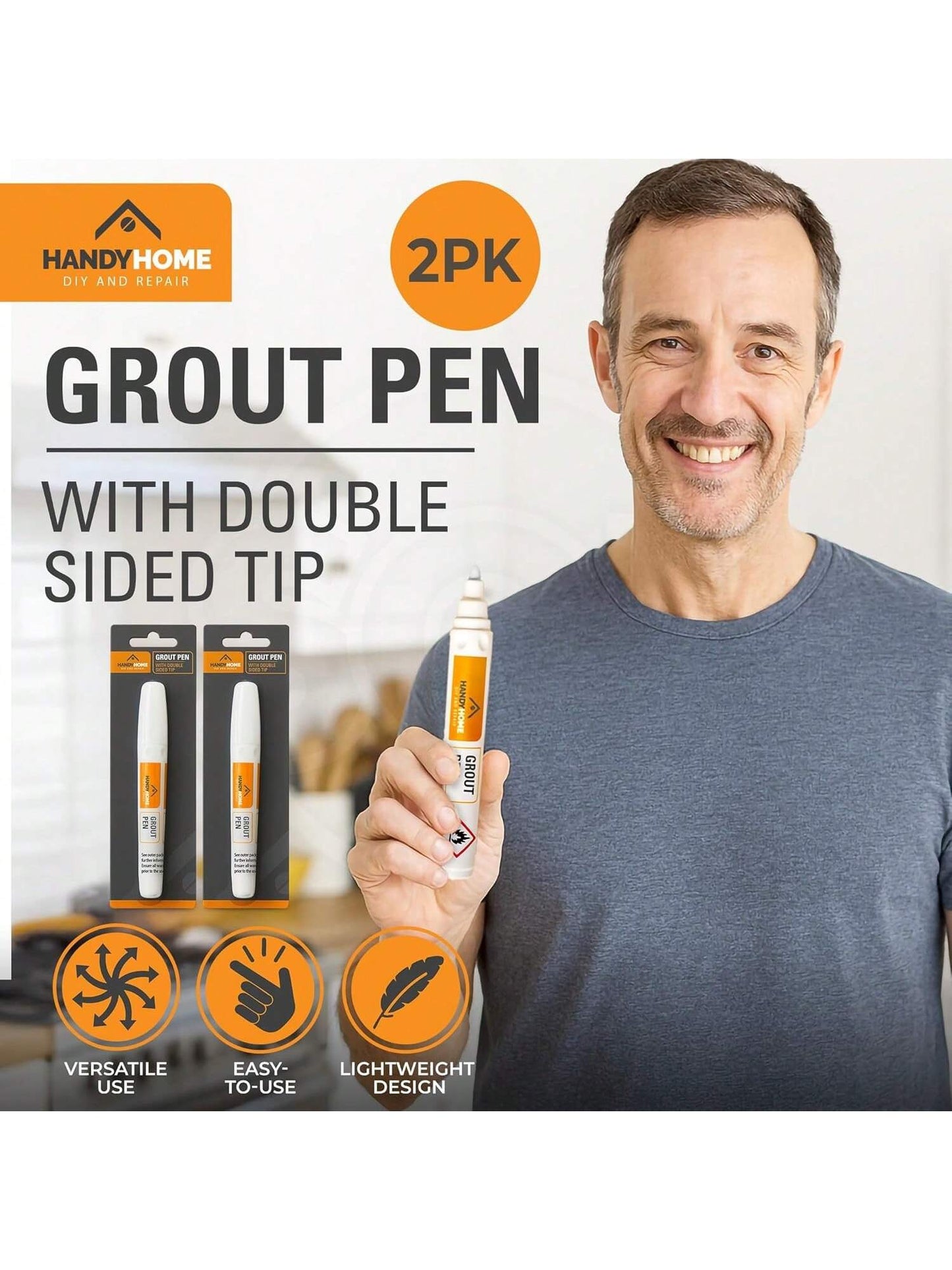 SOL 2pk Grout Pen – Tile Marker For Refreshing Grout Lines – Easy To Use Reviver For Bathroom, Kitchen, Wall And Floor Tiles – Quick Drying Coverage For A Clean And Neat Finish