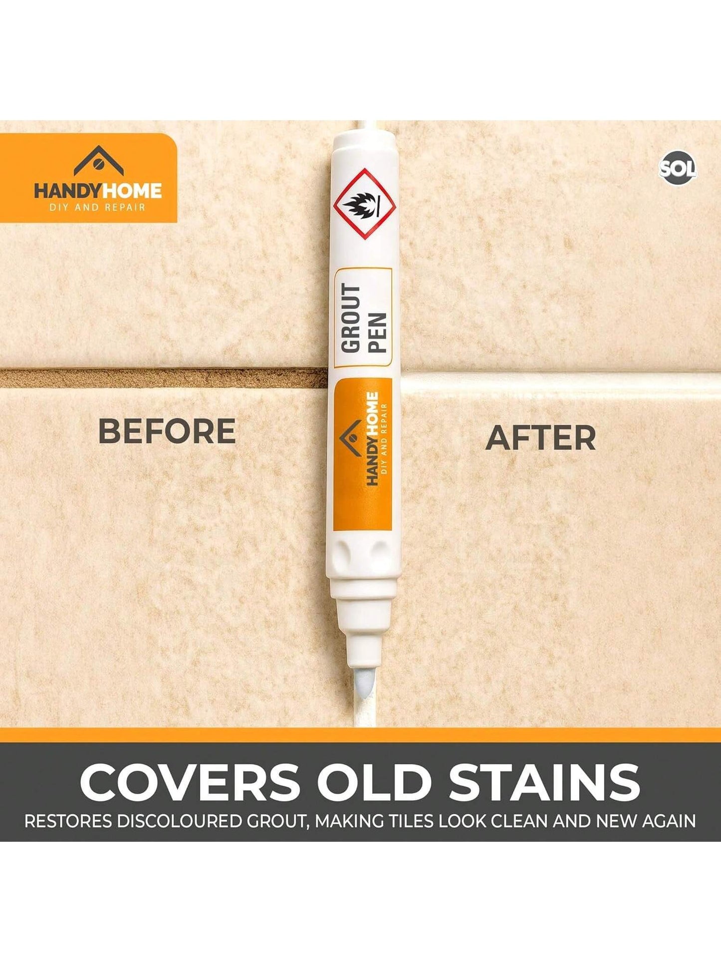 SOL 2pk Grout Pen – Tile Marker For Refreshing Grout Lines – Easy To Use Reviver For Bathroom, Kitchen, Wall And Floor Tiles – Quick Drying Coverage For A Clean And Neat Finish