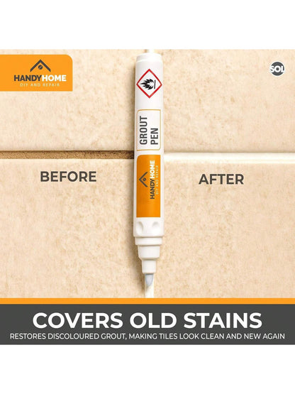 SOL 2pk Grout Pen – Tile Marker For Refreshing Grout Lines – Easy To Use Reviver For Bathroom, Kitchen, Wall And Floor Tiles – Quick Drying Coverage For A Clean And Neat Finish