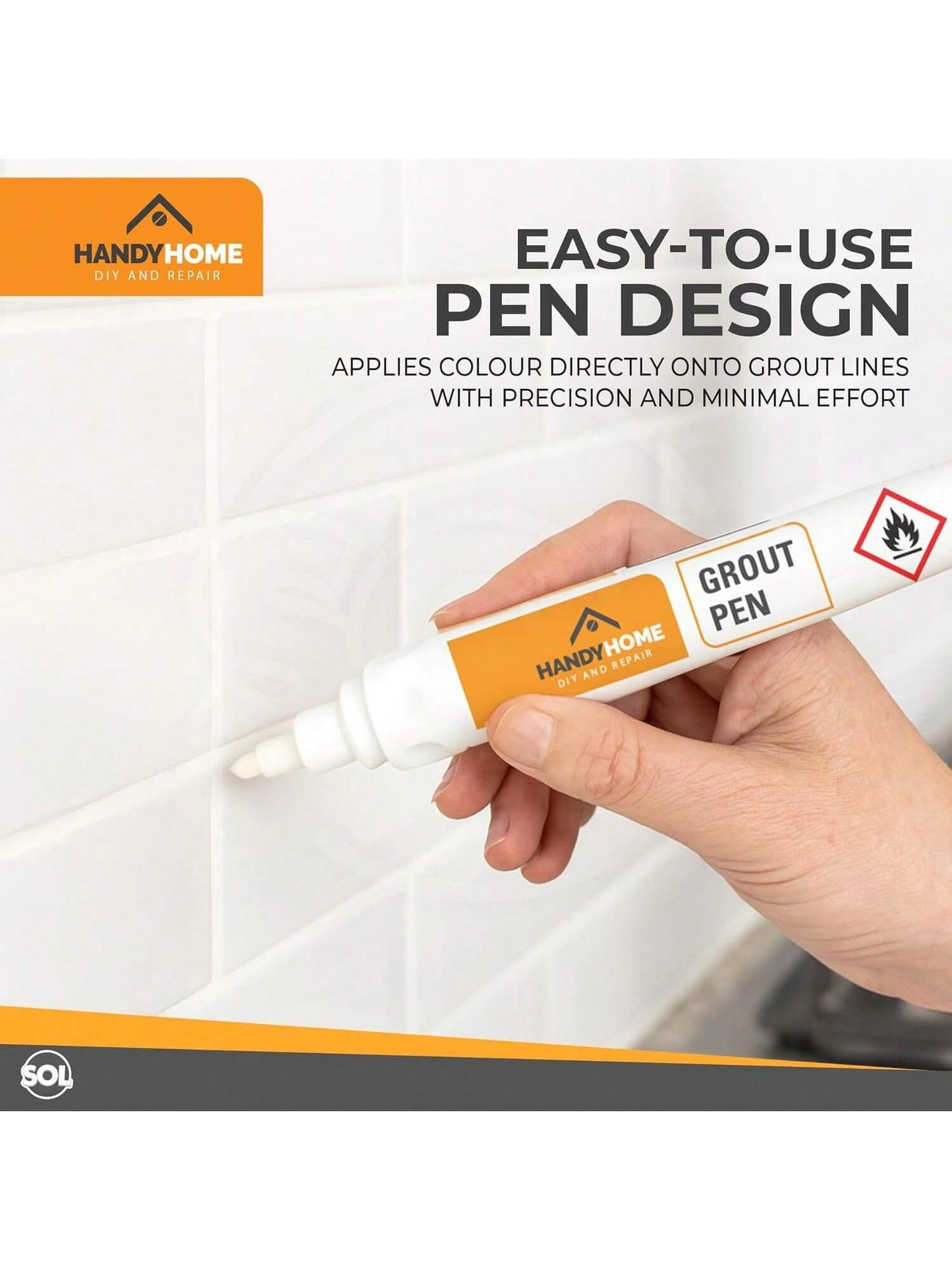 SOL 2pk Grout Pen – Tile Marker For Refreshing Grout Lines – Easy To Use Reviver For Bathroom, Kitchen, Wall And Floor Tiles – Quick Drying Coverage For A Clean And Neat Finish