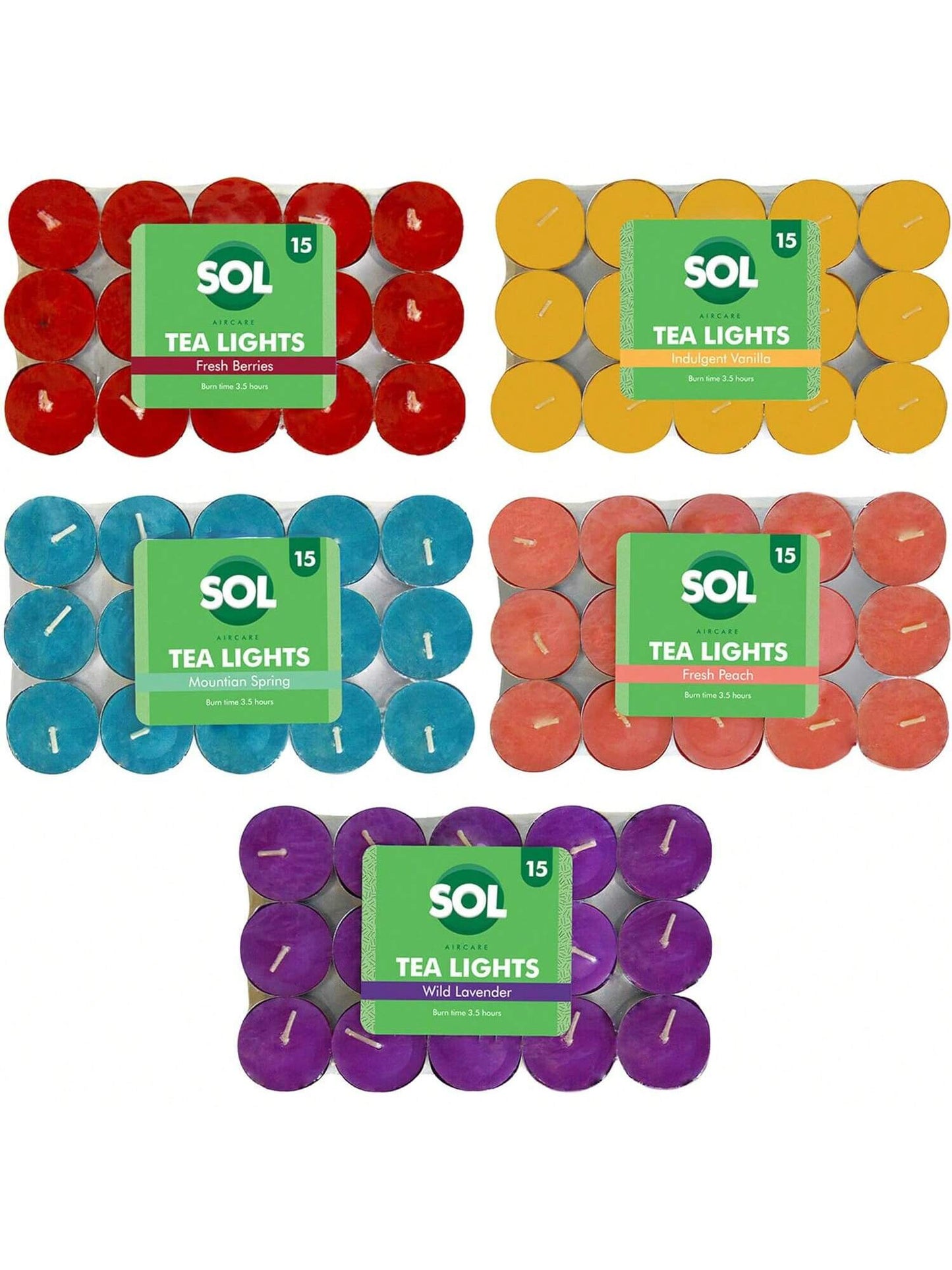 SOL 60pk Mixed Scented Tea Lights Candles - Fresh Berries, Lavender, Fresh Peach, Mountain Spring, Vanilla Scented Tea Lights, Long-Lasting For Home Decor, Aromatic, Cosy Evenings & Special Occasion