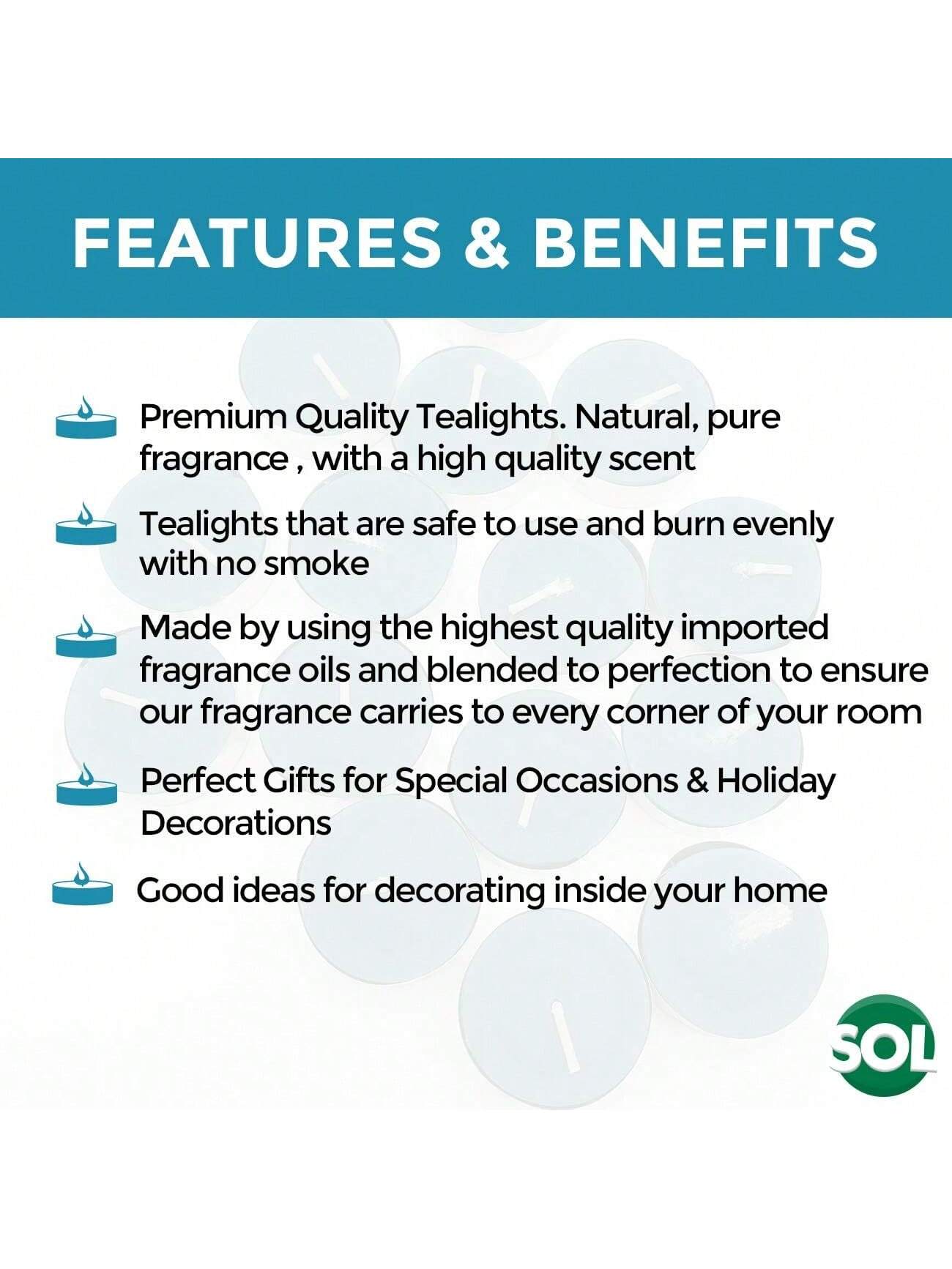 SOL 60pk Mixed Scented Tea Lights Candles - Fresh Berries, Lavender, Fresh Peach, Mountain Spring, Vanilla Scented Tea Lights, Long-Lasting For Home Decor, Aromatic, Cosy Evenings & Special Occasion