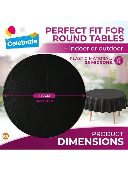 SOL 6pk Black Round Table Cloth Disposable 140cm Party Tablecloths For Circular Table - Durable Spill Protection - Perfect For Weddings, Buffets, Catering, Restaurants & Outdoor Events