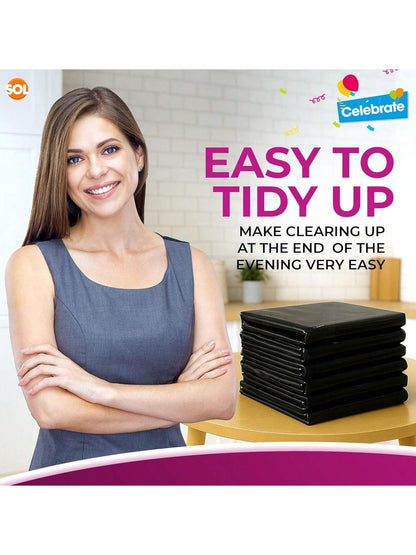 SOL 6pk Black Round Table Cloth Disposable 140cm Party Tablecloths For Circular Table - Durable Spill Protection - Perfect For Weddings, Buffets, Catering, Restaurants & Outdoor Events