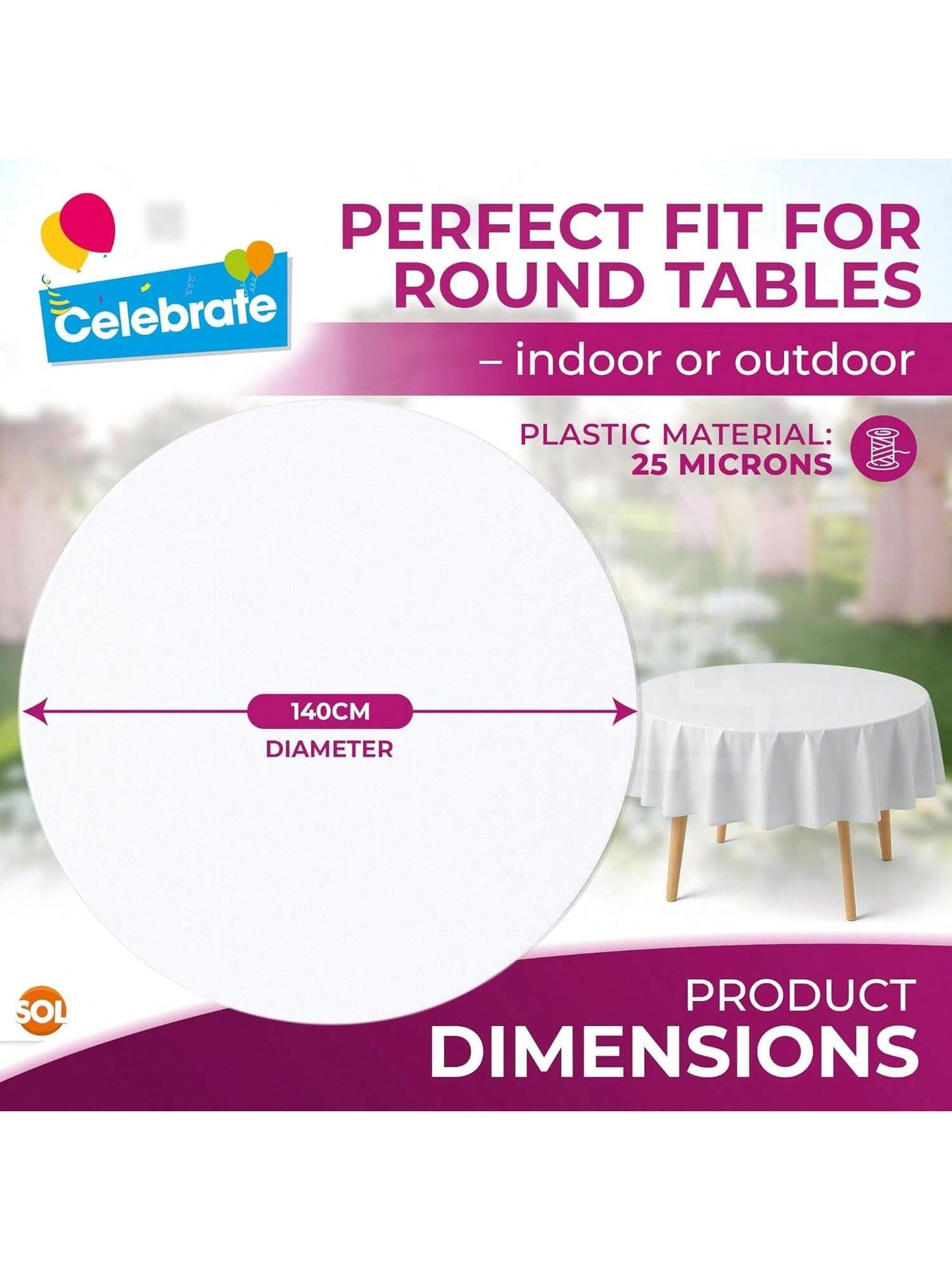SOL 6pk White Round Table Cloth Disposable 140cm Party Tablecloths For Circular Table Cover - Durable Spill Protection - Perfect For Weddings, Buffets, Catering, Restaurants & Outdoor Events