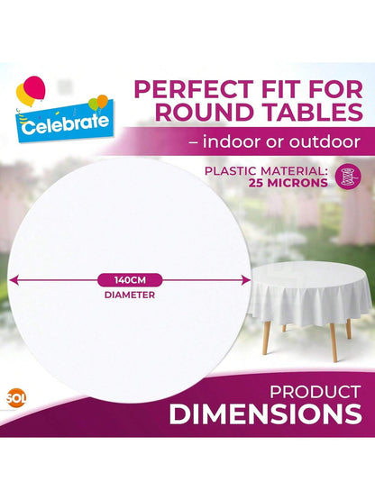SOL 6pk White Round Table Cloth Disposable 140cm Party Tablecloths For Circular Table Cover - Durable Spill Protection - Perfect For Weddings, Buffets, Catering, Restaurants & Outdoor Events