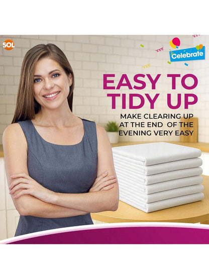 SOL 6pk White Round Table Cloth Disposable 140cm Party Tablecloths For Circular Table Cover - Durable Spill Protection - Perfect For Weddings, Buffets, Catering, Restaurants & Outdoor Events