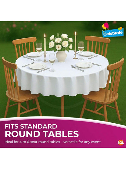 SOL 6pk White Round Table Cloth Disposable 140cm Party Tablecloths For Circular Table Cover - Durable Spill Protection - Perfect For Weddings, Buffets, Catering, Restaurants & Outdoor Events