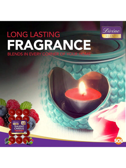 SOL 60pk Tea Light Candles Fresh Berries – 3.5 Hour Burn Time, Scented Tea Lights, Long-Lasting And Ideal For Home, Relaxation, Romantic Dinners, Weddings, Festive Decor, Cosy Evenings