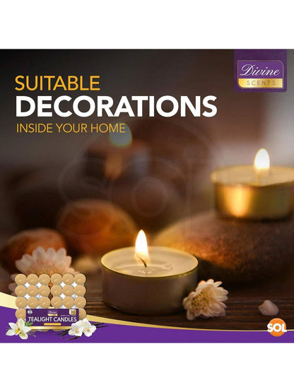 SOL 30pk Tea Light Candles Indulgent Vanilla – 3.5 Hour Burn Time, Scented Tea Lights Candles, Long-Lasting & Ideal Home Decor, Relaxation, Romantic Dinners, Weddings, Cosy Evenings & Special Occasion