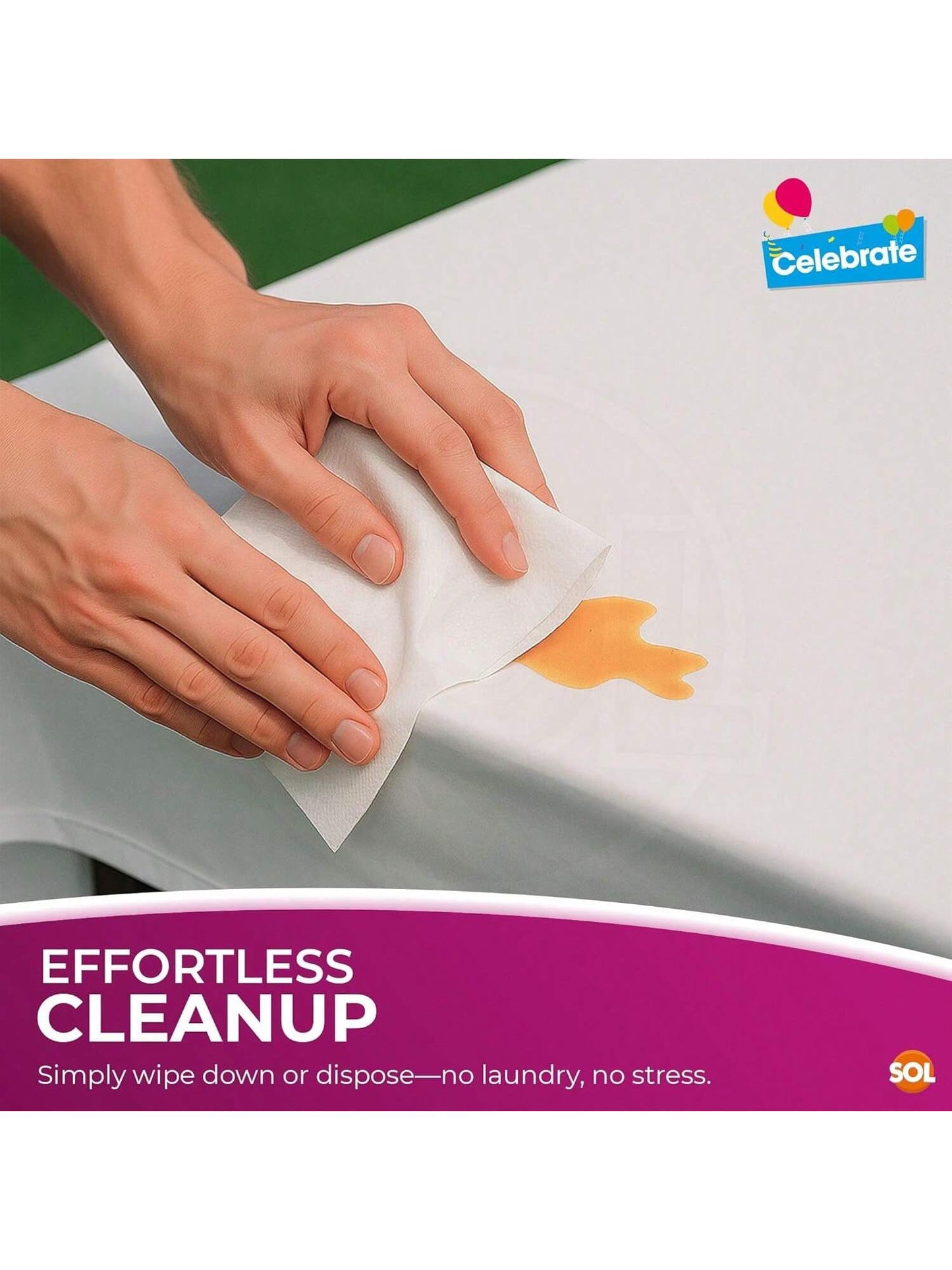 SOL 3pk White Table Cloth Party 121x121cm Plastic Cover Tablecloth Disposable For Parties - Heavy Duty Spill Protection - Opaque Design For Weddings, Buffets, Catering, Gender Reveals & Events