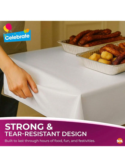 SOL 3pk White Table Cloth Party 121x121cm Plastic Cover Tablecloth Disposable For Parties - Heavy Duty Spill Protection - Opaque Design For Weddings, Buffets, Catering, Gender Reveals & Events