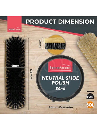 SOL 2pk Shoe Brush Set & 3 Neutral Shoe Polish – Leather Boot Polish Kit – Includes Soft & Stiff Brushes, 3 Wax Tins For Leather Shoe Care, Cleaning, Conditioning, Shine & Scuff Protection