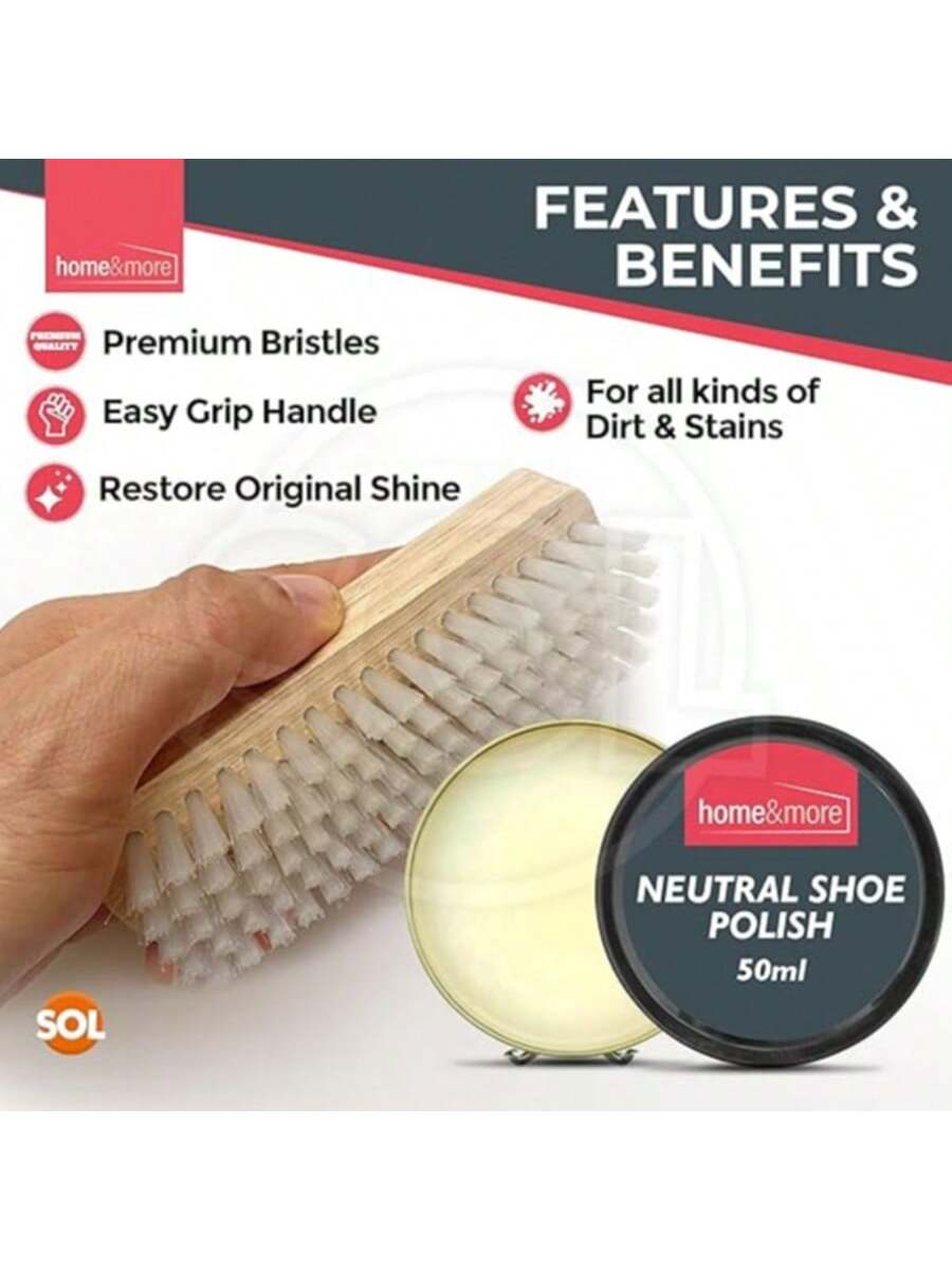 SOL 2pk Shoe Brush Set & 3 Neutral Shoe Polish – Leather Boot Polish Kit – Includes Soft & Stiff Brushes, 3 Wax Tins For Leather Shoe Care, Cleaning, Conditioning, Shine & Scuff Protection