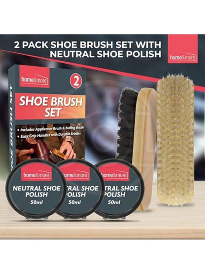 SOL 2pk Shoe Brush Set & 3 Neutral Shoe Polish – Leather Boot Polish Kit – Includes Soft & Stiff Brushes, 3 Wax Tins For Leather Shoe Care, Cleaning, Conditioning, Shine & Scuff Protection