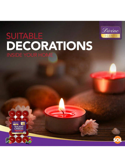 SOL 15pk Tea Light Candles Fresh Berries – 3.5 Hour Burn Time, Scented Tea Lights, Long-Lasting And Ideal For Home, Relaxation, Romantic Dinners, Weddings, Festive Decor, Cosy Evenings