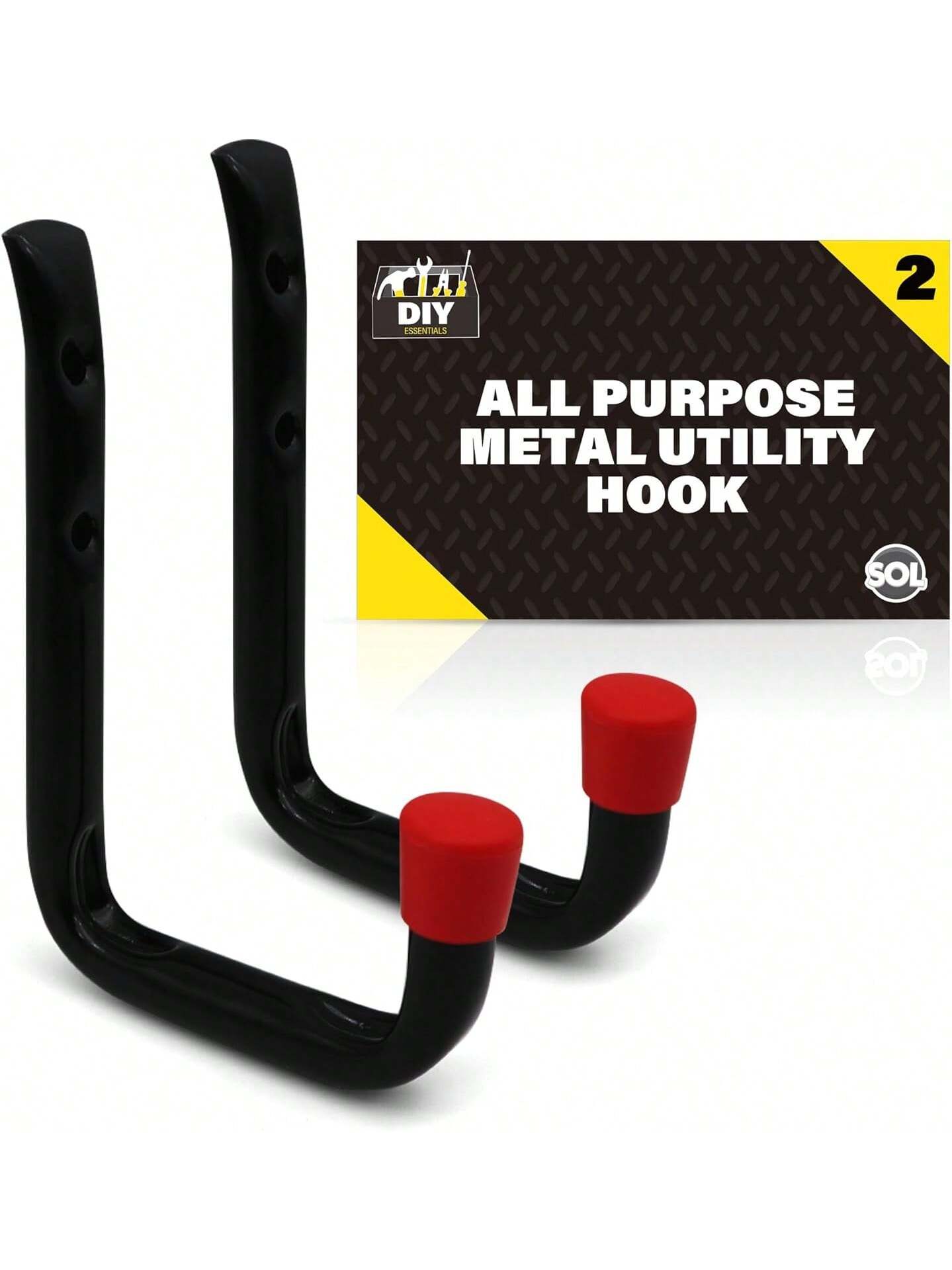 SOL 2pk All Purpose Metal Utility Hook – Heavy-Duty Wall-Mounted Hooks For Secure Storage – Ideal For Hanging Garden Tools, Bicycles, Ladders & DIY Equipment In Sheds, Garages & Workshops