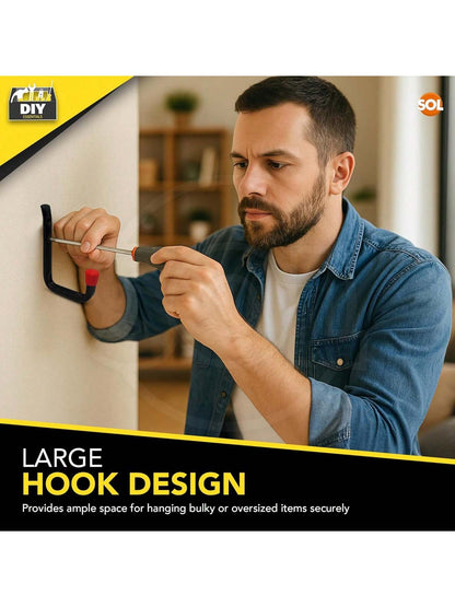SOL 2pk All Purpose Metal Utility Hook – Heavy-Duty Wall-Mounted Hooks For Secure Storage – Ideal For Hanging Garden Tools, Bicycles, Ladders & DIY Equipment In Sheds, Garages & Workshops