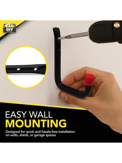 SOL 2pk All Purpose Metal Utility Hook – Heavy-Duty Wall-Mounted Hooks For Secure Storage – Ideal For Hanging Garden Tools, Bicycles, Ladders & DIY Equipment In Sheds, Garages & Workshops