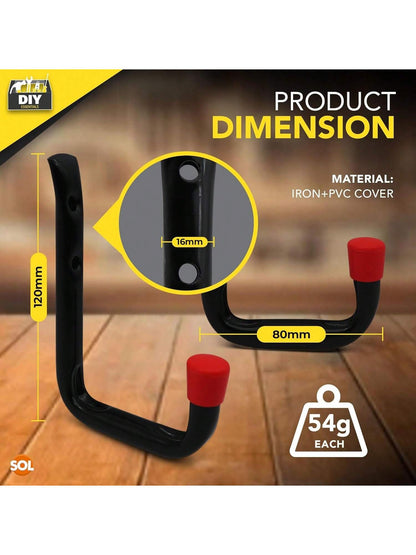 SOL 2pk All Purpose Metal Utility Hook – Heavy-Duty Wall-Mounted Hooks For Secure Storage – Ideal For Hanging Garden Tools, Bicycles, Ladders & DIY Equipment In Sheds, Garages & Workshops
