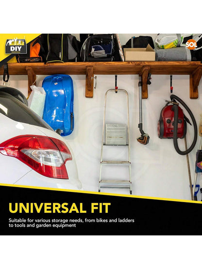SOL 2pk All Purpose Metal Utility Hook – Heavy-Duty Wall-Mounted Hooks For Secure Storage – Ideal For Hanging Garden Tools, Bicycles, Ladders & DIY Equipment In Sheds, Garages & Workshops