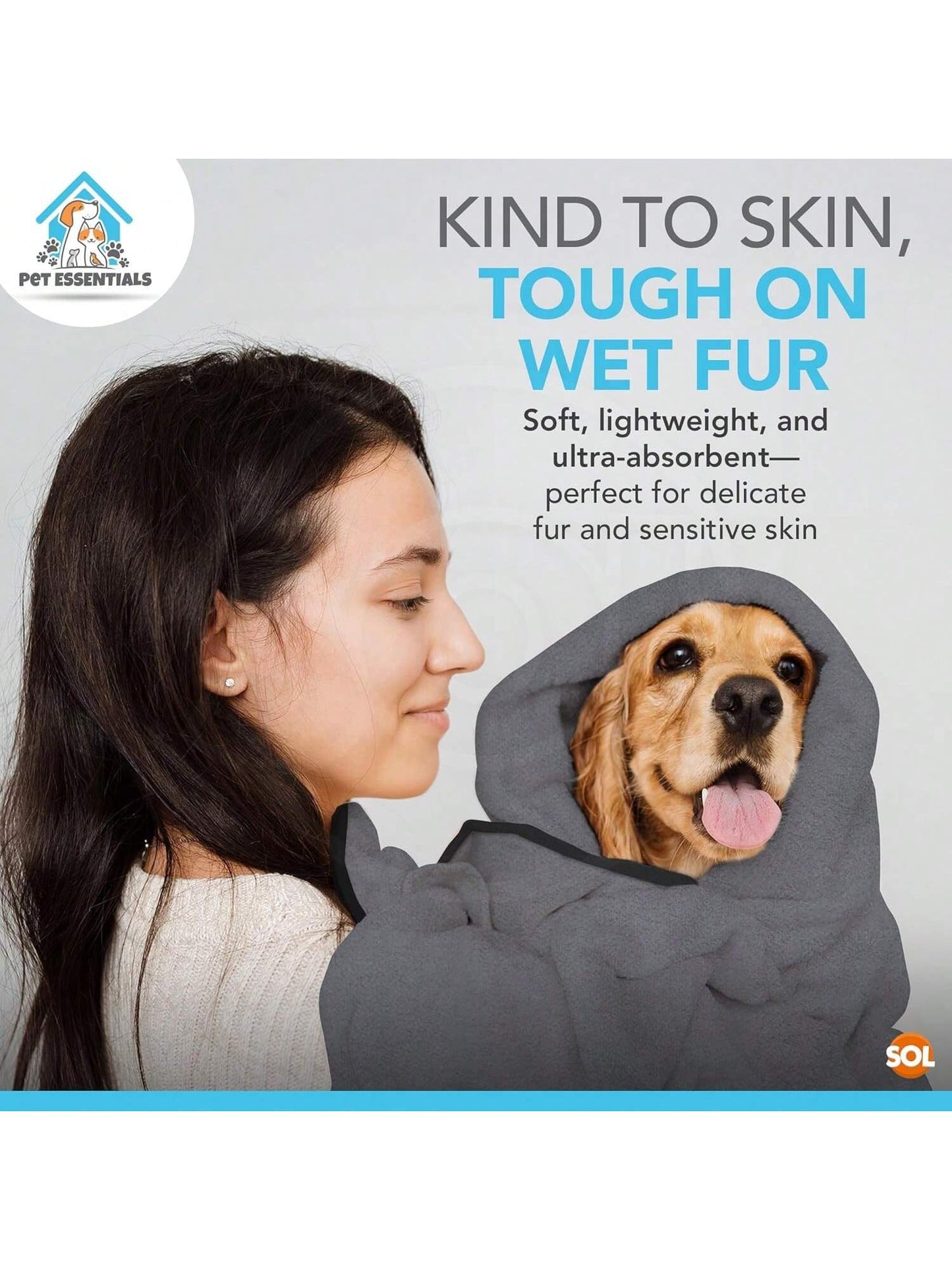 SOL Microfibre Towel For Dog, 100cmx50cm Dog Towel For Drying Dogs, Quick Dry Absorbent Pet Towels, Soft, Lightweight Pet Fabric For Drying Dogs, Puppies & Cats, Ideal For Indoor, Outdoor & Travel Use