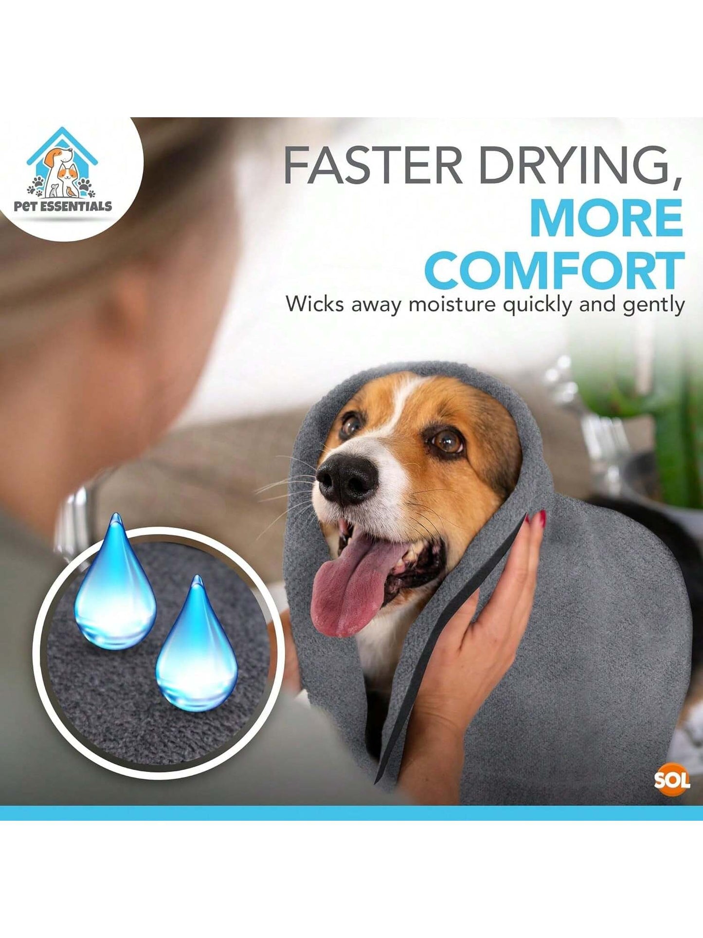 SOL Microfibre Towel For Dog, 100cmx50cm Dog Towel For Drying Dogs, Quick Dry Absorbent Pet Towels, Soft, Lightweight Pet Fabric For Drying Dogs, Puppies & Cats, Ideal For Indoor, Outdoor & Travel Use
