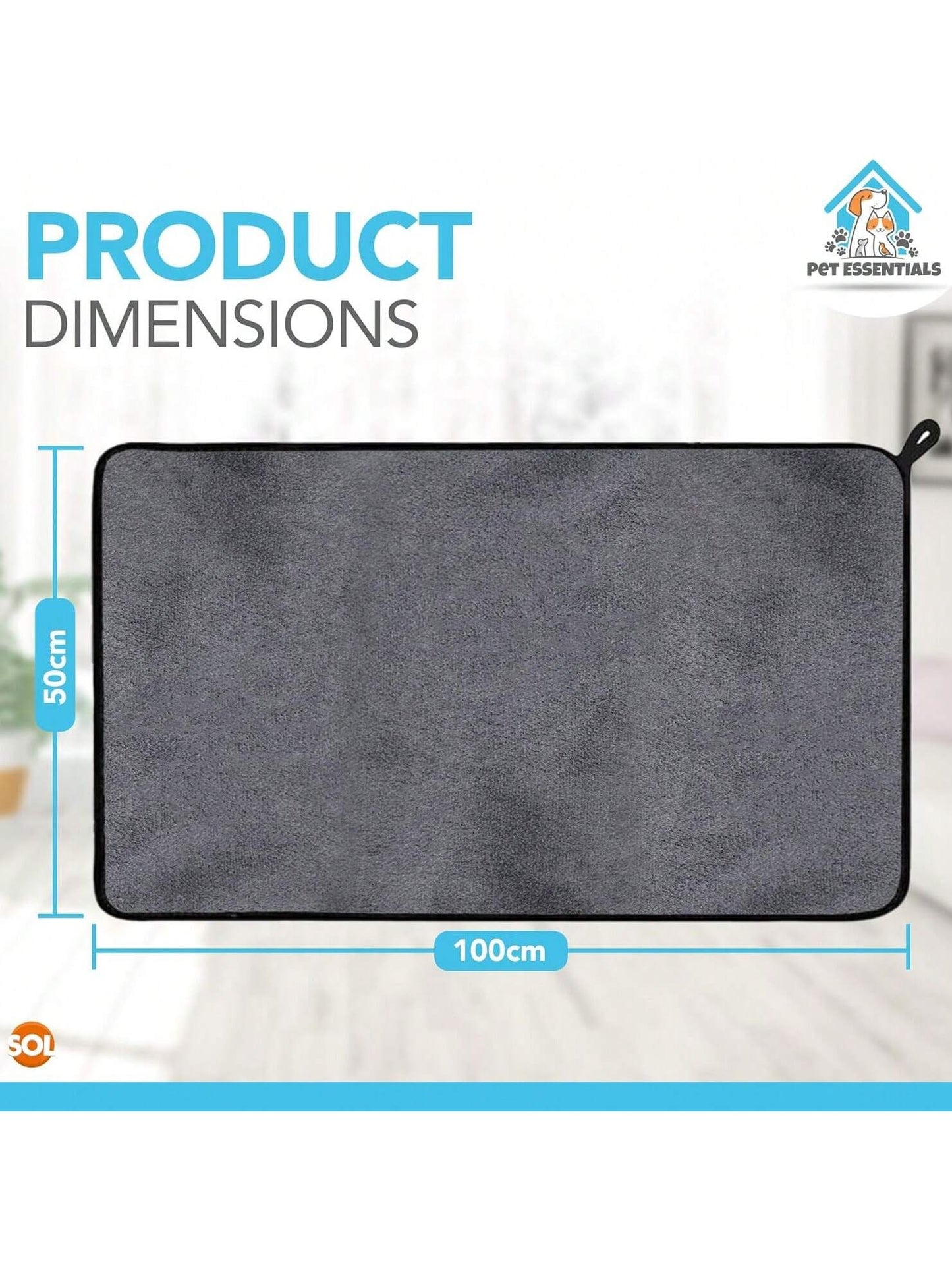 SOL Microfibre Towel For Dog, 100cmx50cm Dog Towel For Drying Dogs, Quick Dry Absorbent Pet Towels, Soft, Lightweight Pet Fabric For Drying Dogs, Puppies & Cats, Ideal For Indoor, Outdoor & Travel Use