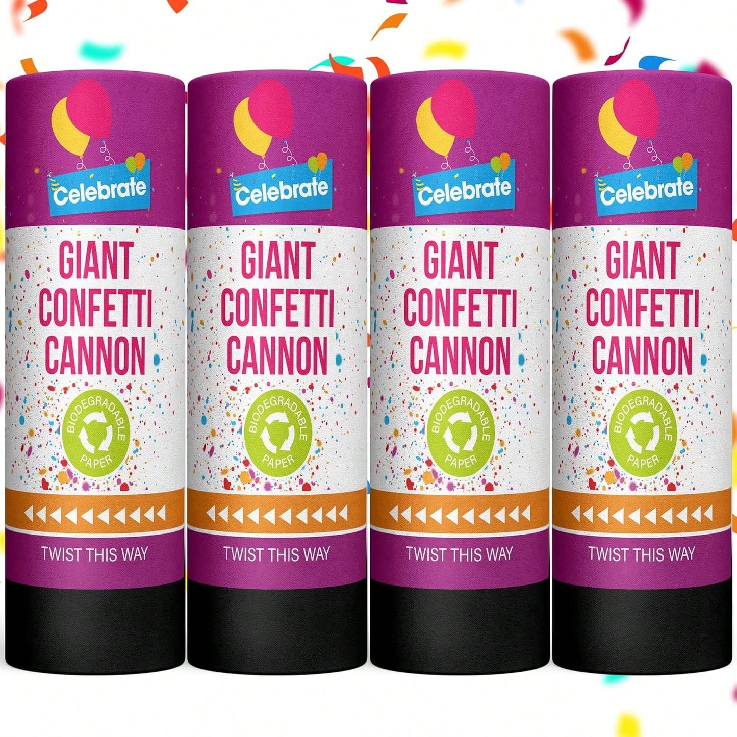 SOL 4pk Confetti Cannons Large - Giant Party Poppers Paper Cannon - Multicolour Papers Mix For Weddings, Birthdays, New Year's Eve, And Celebrations - Easy To Use, Perfect For Photos And Videos