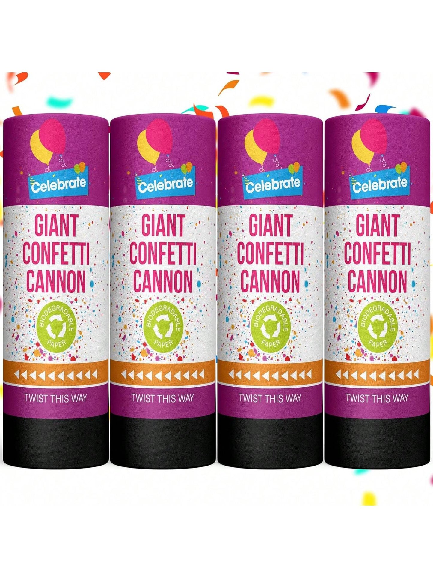 SOL 4pk Confetti Cannons Large - Giant Party Poppers Paper Cannon - Multicolour Papers Mix For Weddings, Birthdays, New Year's Eve, And Celebrations - Easy To Use, Perfect For Photos And Videos