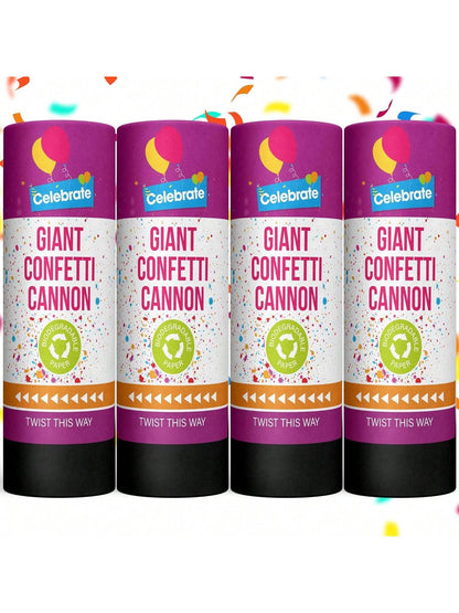 SOL 4pk Confetti Cannons Large - Giant Party Poppers Paper Cannon - Multicolour Papers Mix For Weddings, Birthdays, New Year's Eve, And Celebrations - Easy To Use, Perfect For Photos And Videos