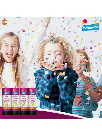 SOL 4pk Confetti Cannons Large - Giant Party Poppers Paper Cannon - Multicolour Papers Mix For Weddings, Birthdays, New Year's Eve, And Celebrations - Easy To Use, Perfect For Photos And Videos