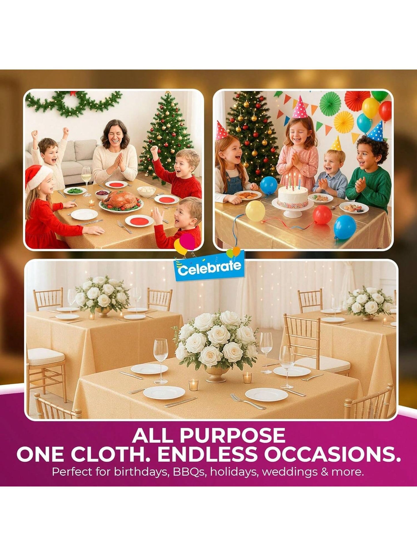 SOL 6pk Gold Table Cover 121x121cm Party Table Cloth Plastic Disposable Tablecloths For Parties - Elegant Durable Design - Perfect For Weddings, Birthdays, Buffets, Indoor & Outdoor Events