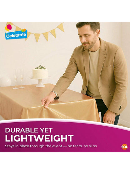 SOL 6pk Gold Table Cover 121x121cm Party Table Cloth Plastic Disposable Tablecloths For Parties - Elegant Durable Design - Perfect For Weddings, Birthdays, Buffets, Indoor & Outdoor Events