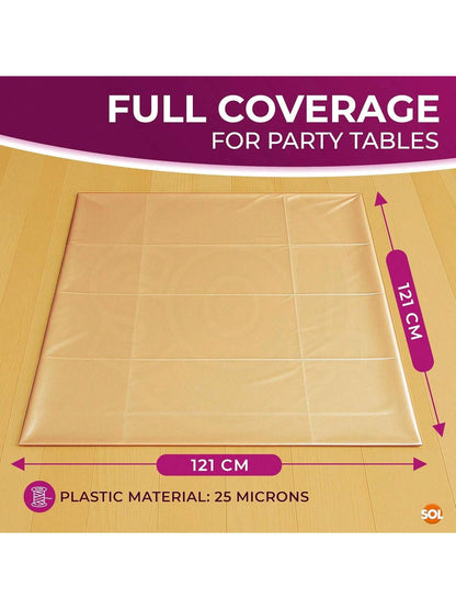 SOL 6pk Gold Table Cover 121x121cm Party Table Cloth Plastic Disposable Tablecloths For Parties - Elegant Durable Design - Perfect For Weddings, Birthdays, Buffets, Indoor & Outdoor Events
