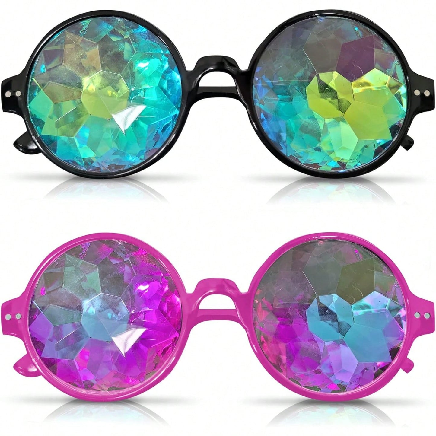 SOL 2pk Kaleidoscope Glasses For Rave Party Festivals. Durable Lenses For Funk Nights, Cosplay, Disco, Retro, Costumes, Light Shows, EDM, Carnivals & Street Events. Rainbow Prism Diffraction Goggles.