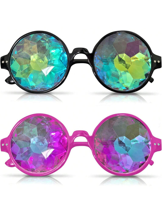 SOL 2pk Kaleidoscope Glasses For Rave Party Festivals. Durable Lenses For Funk Nights, Cosplay, Disco, Retro, Costumes, Light Shows, EDM, Carnivals & Street Events. Rainbow Prism Diffraction Goggles.