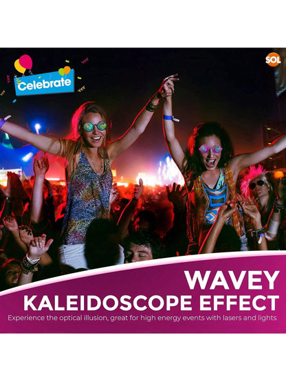 SOL 2pk Kaleidoscope Glasses For Rave Party Festivals. Durable Lenses For Funk Nights, Cosplay, Disco, Retro, Costumes, Light Shows, EDM, Carnivals & Street Events. Rainbow Prism Diffraction Goggles.