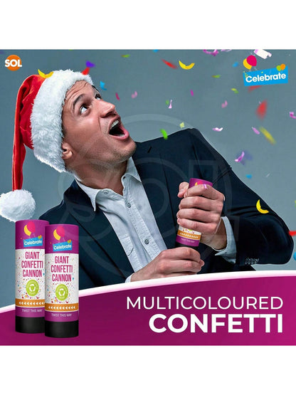 SOL 2pk Confetti Cannons Large - Giant Party Poppers Paper Cannon - Multicolour Papers Mix For Weddings, Birthdays, New Year's Eve, And Celebrations - Easy To Use, Perfect For Photos And Videos