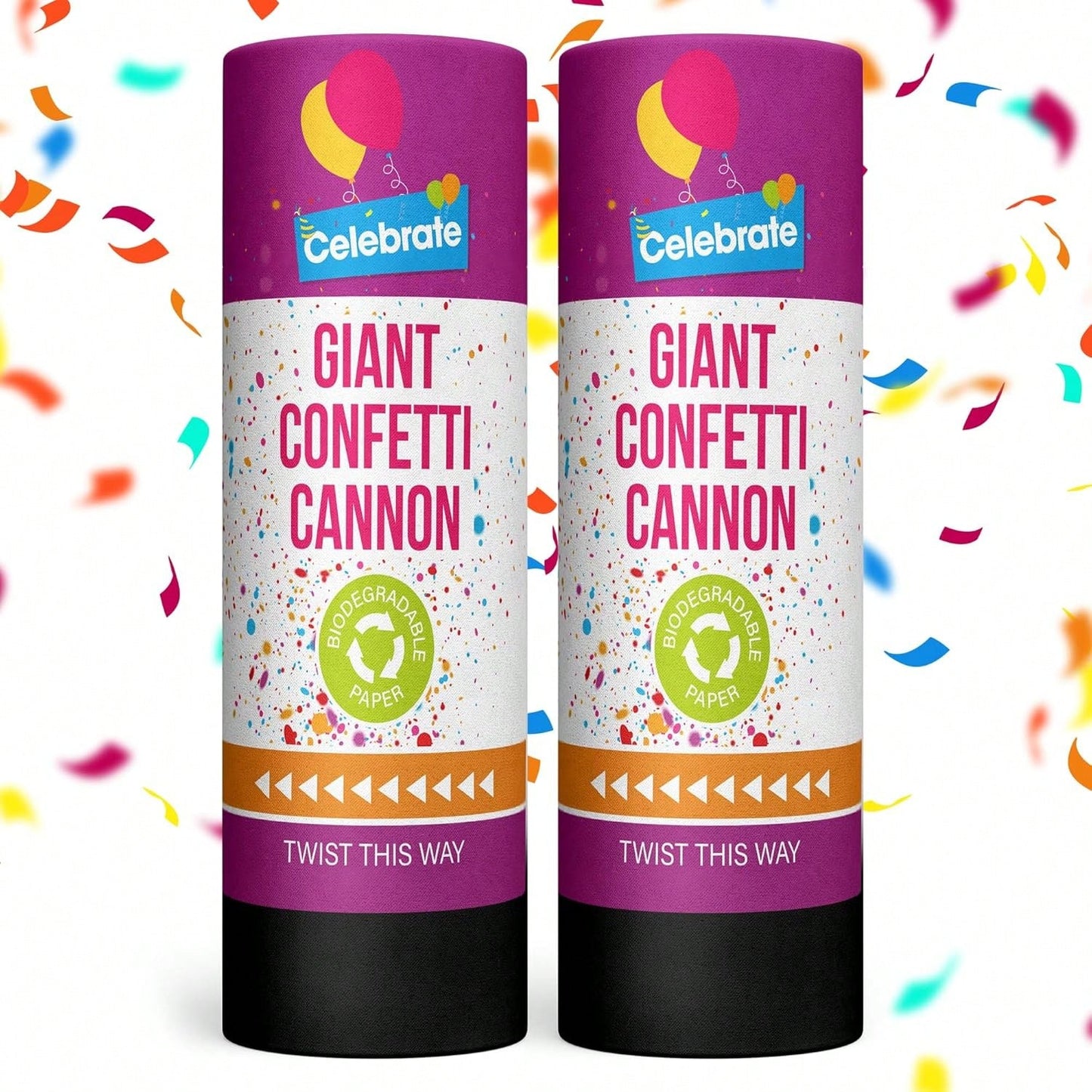 SOL 2pk Confetti Cannons Large - Giant Party Poppers Paper Cannon - Multicolour Papers Mix For Weddings, Birthdays, New Year's Eve, And Celebrations - Easy To Use, Perfect For Photos And Videos