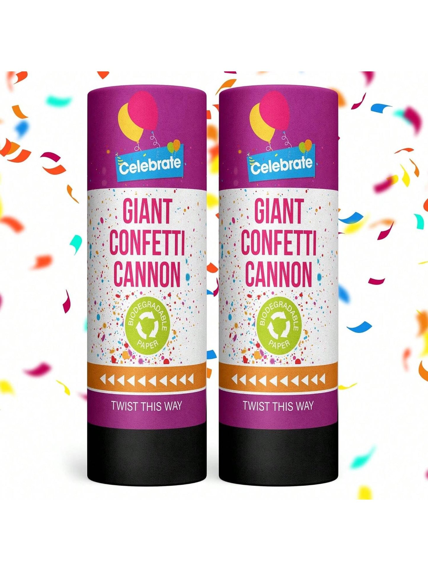 SOL 2pk Confetti Cannons Large - Giant Party Poppers Paper Cannon - Multicolour Papers Mix For Weddings, Birthdays, New Year's Eve, And Celebrations - Easy To Use, Perfect For Photos And Videos