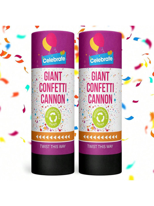 SOL 2pk Confetti Cannons Large - Giant Party Poppers Paper Cannon - Multicolour Papers Mix For Weddings, Birthdays, New Year's Eve, And Celebrations - Easy To Use, Perfect For Photos And Videos