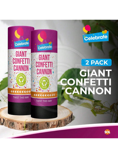 SOL 2pk Confetti Cannons Large - Giant Party Poppers Paper Cannon - Multicolour Papers Mix For Weddings, Birthdays, New Year's Eve, And Celebrations - Easy To Use, Perfect For Photos And Videos