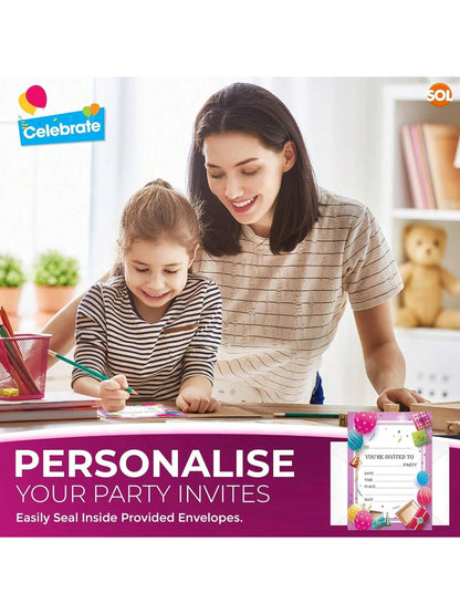 SOL 28x Pink RSVP Party Invitations With Envelopes - Premium Cardstock RSVP Invitation For All Occasions - Birthdays, Baby Showers, Christening, RSVP, Kids Childrens Parties Celebrations