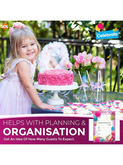 SOL 28x Pink RSVP Party Invitations With Envelopes - Premium Cardstock RSVP Invitation For All Occasions - Birthdays, Baby Showers, Christening, RSVP, Kids Childrens Parties Celebrations