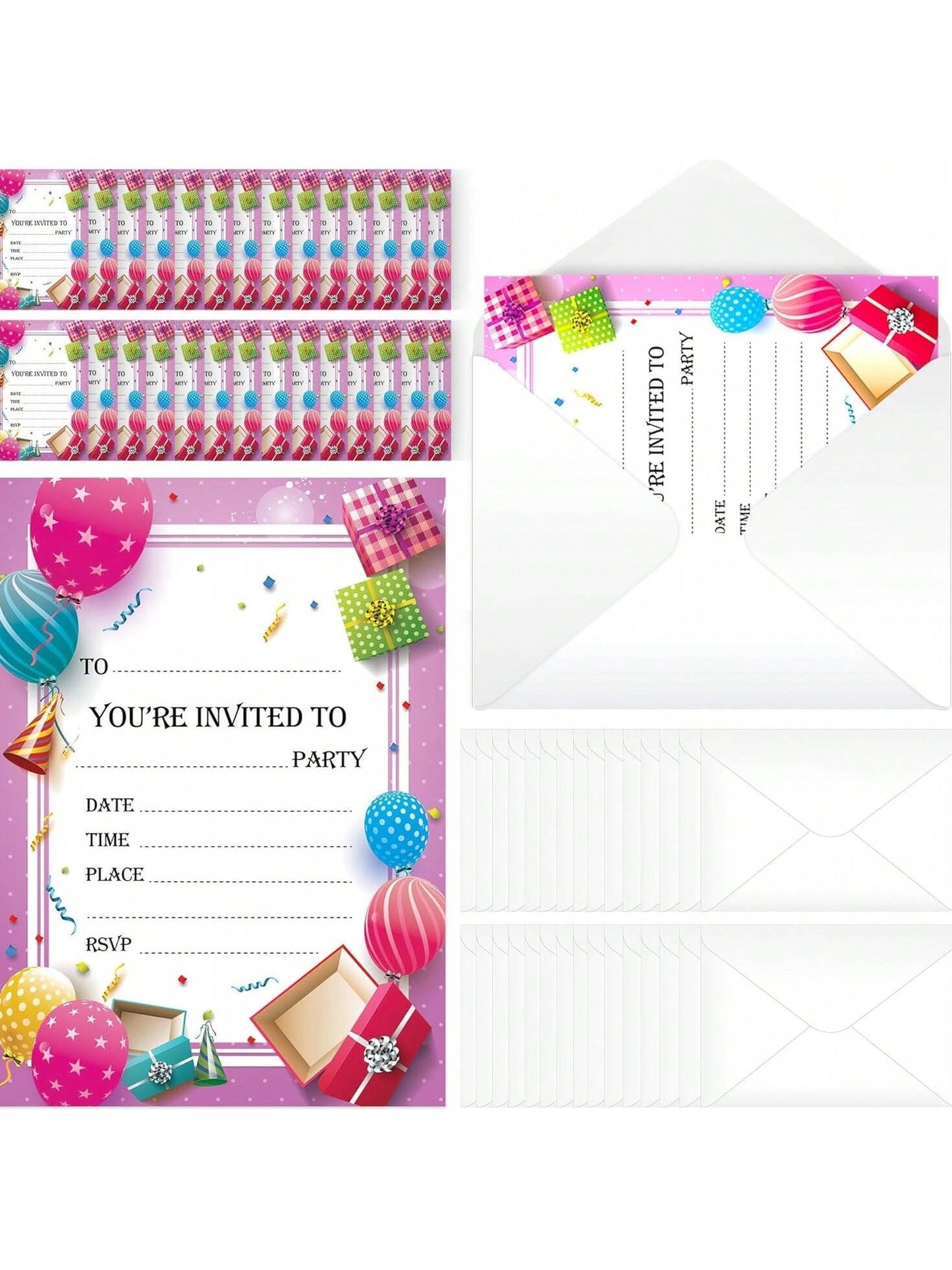 SOL 28x Pink RSVP Party Invitations With Envelopes - Premium Cardstock RSVP Invitation For All Occasions - Birthdays, Baby Showers, Christening, RSVP, Kids Childrens Parties Celebrations