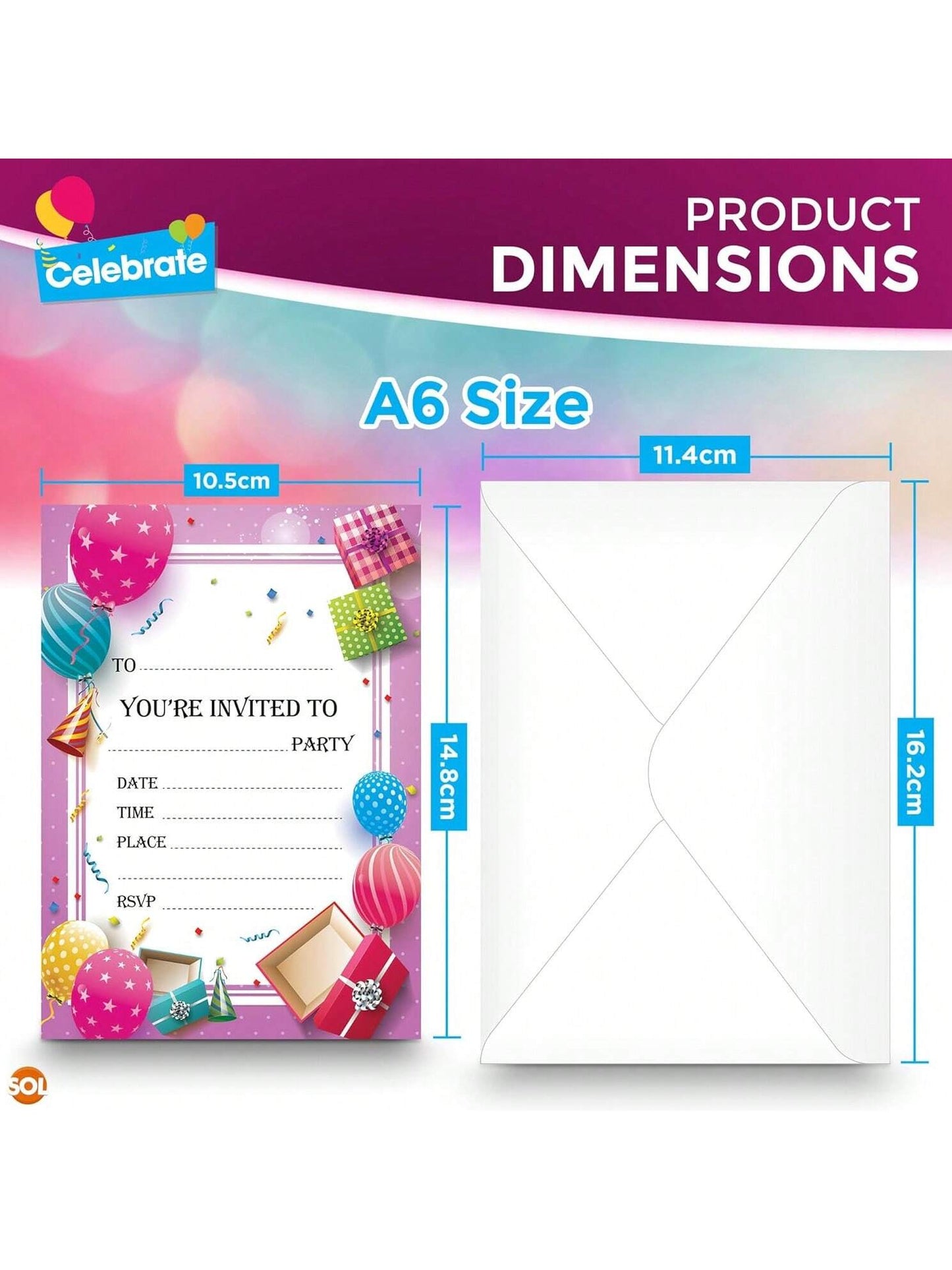 SOL 28x Pink RSVP Party Invitations With Envelopes - Premium Cardstock RSVP Invitation For All Occasions - Birthdays, Baby Showers, Christening, RSVP, Kids Childrens Parties Celebrations