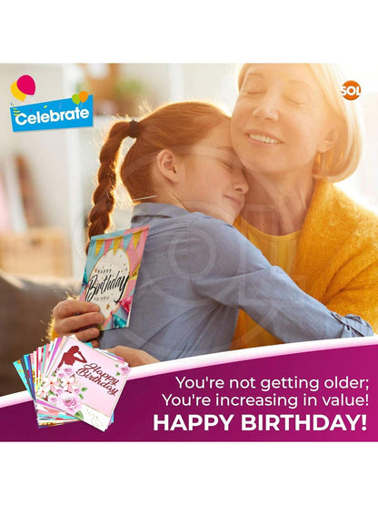 SOL 20pk Birthday Cards For Women Multipack & 20pcs Envelopes - 15x15cm Assorted Happy Birthday Cards For Her - Elegant Designs, Thoughtful Messages, Durable, Perfect For Creating Smiles And Memories